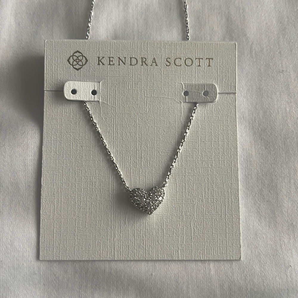 Ari Silver pave crystal heart necklace with white crystal